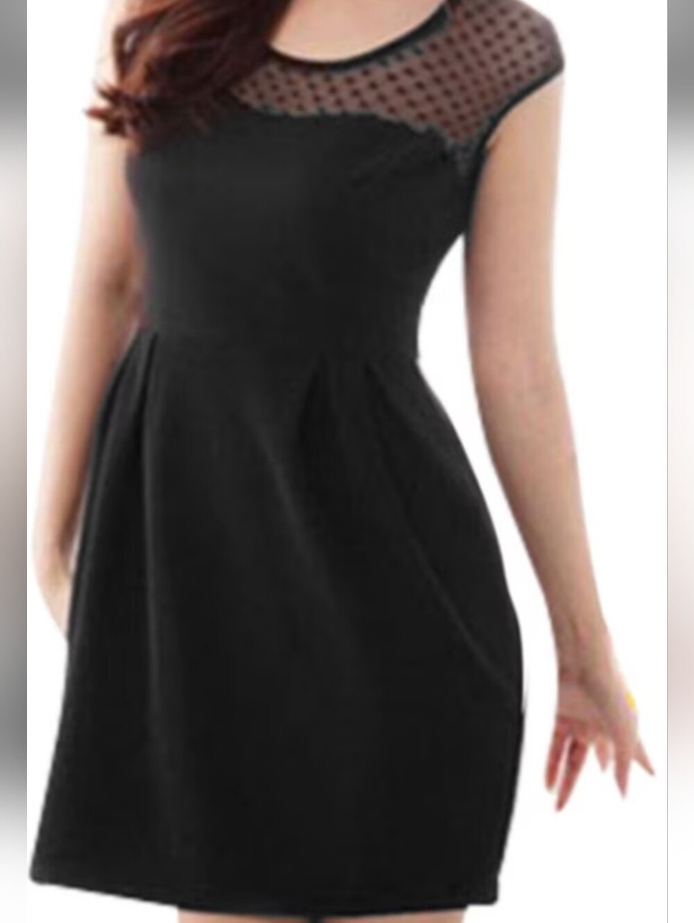 Enfocus Studio Black Polka-Dot Mesh Yoke Fit & Flare Dress